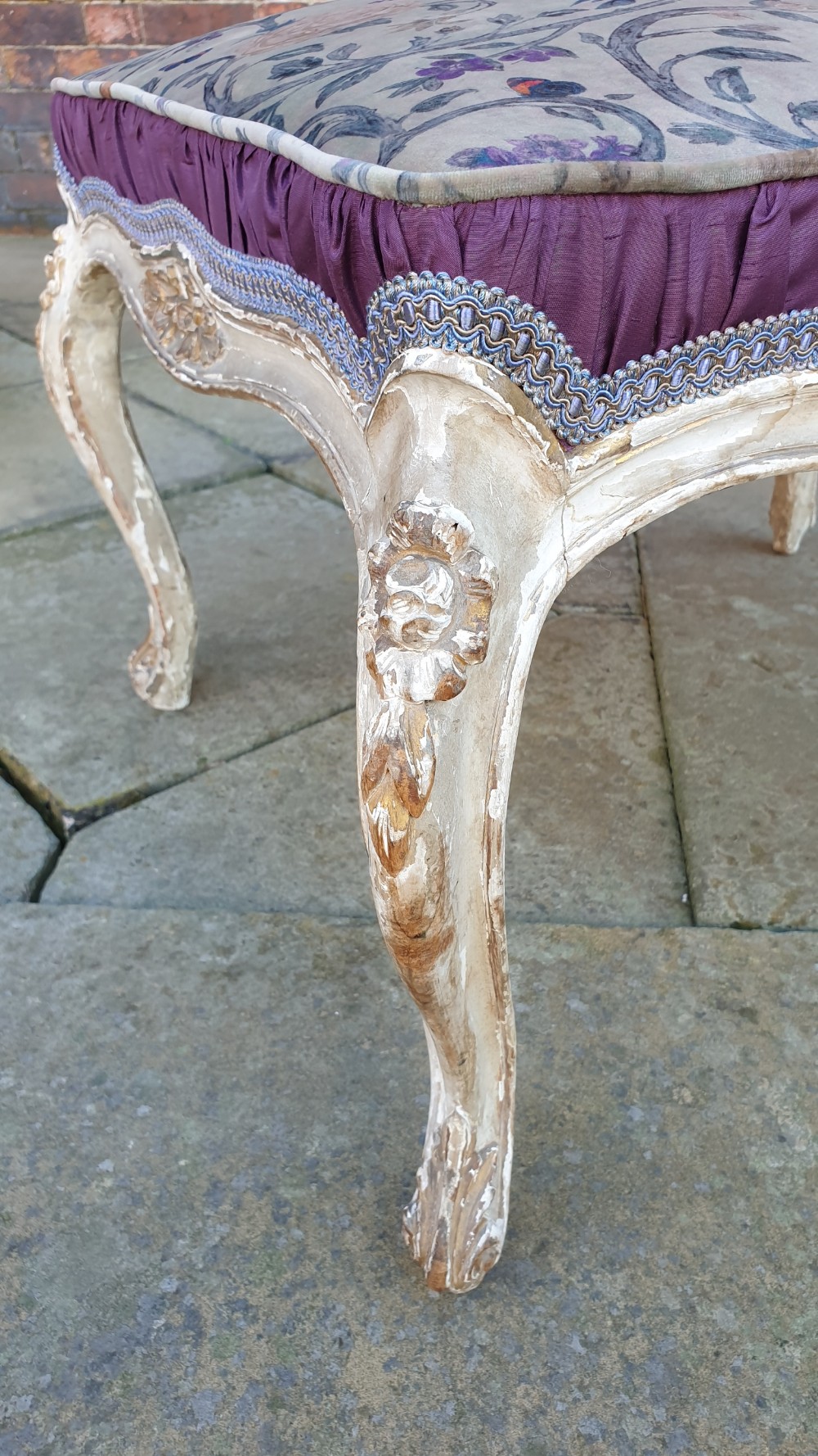 Stylish 19th Century French Upholstered Hand Painted Stool. View III