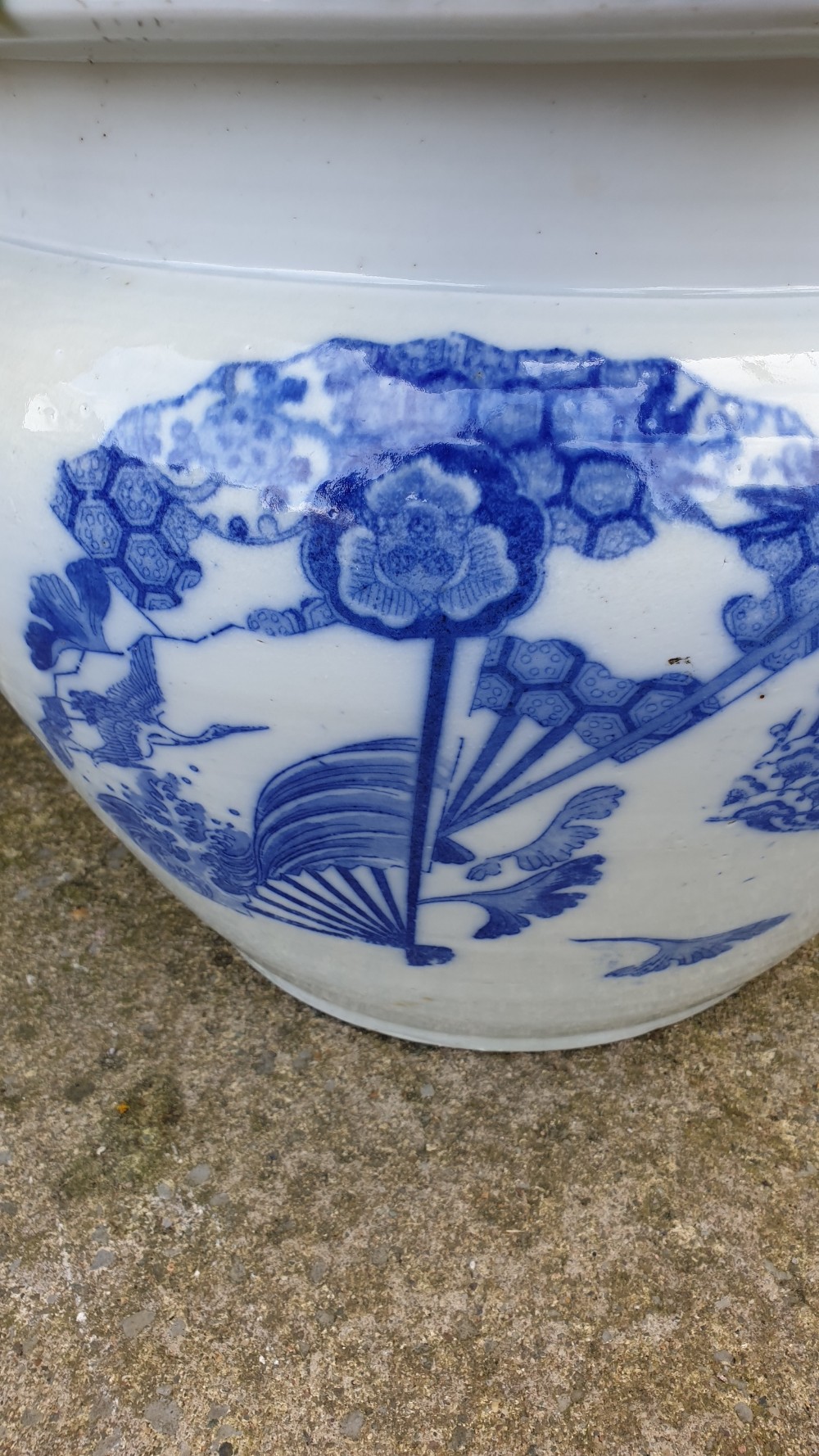 Huge Blue and White Chinese Jardiniere. 19th c View II