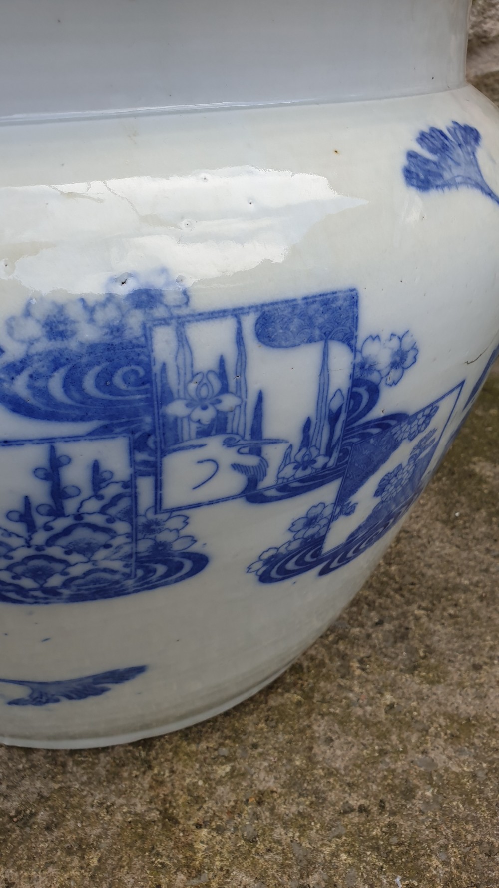 Huge Blue and White Chinese Jardiniere. 19th c View IV