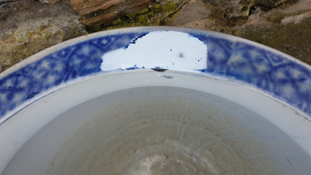 Huge Blue and White Chinese Jardiniere. 19th c View V