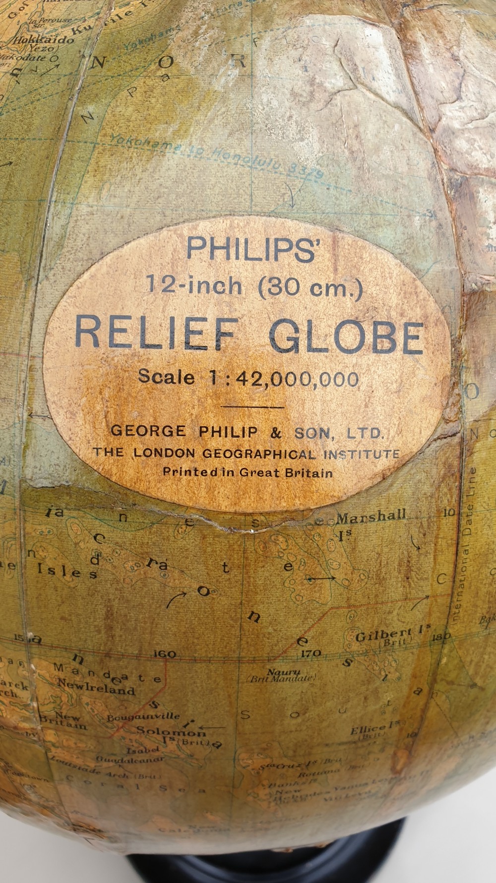 1920's Phillips 12 inch Relief Globe View IV