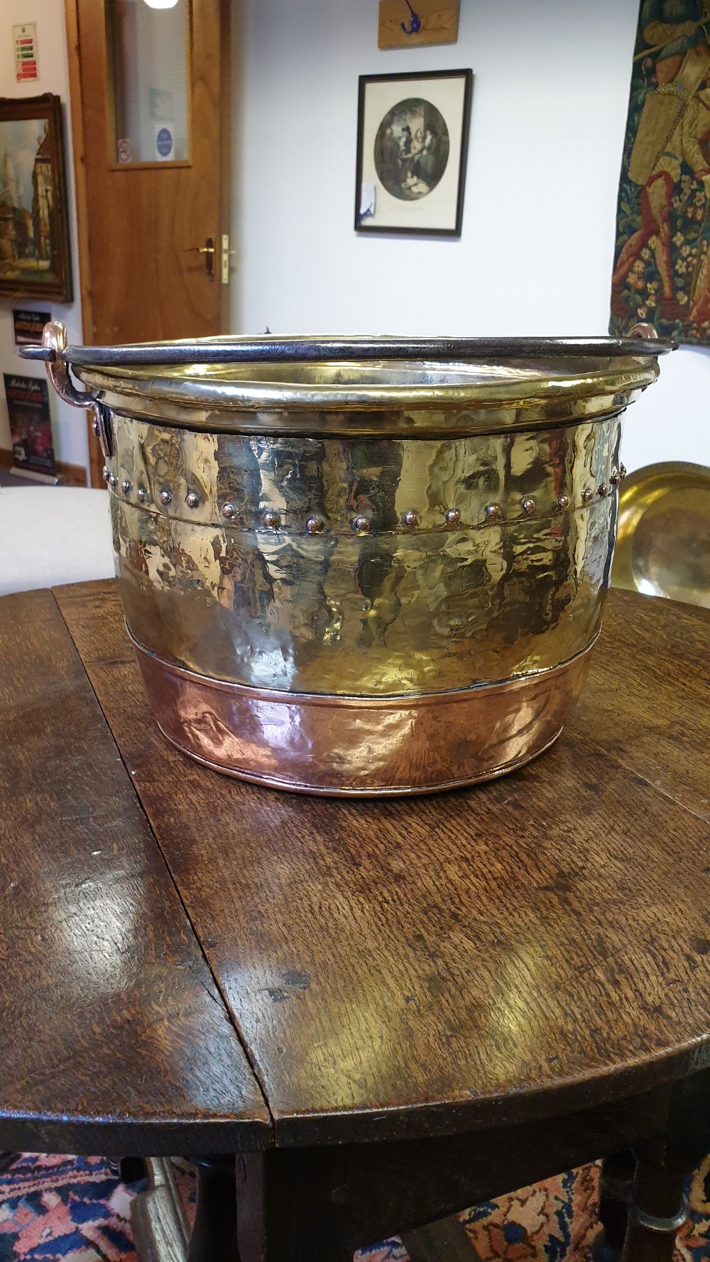 19th Century Brass and Copper Log Bin View II