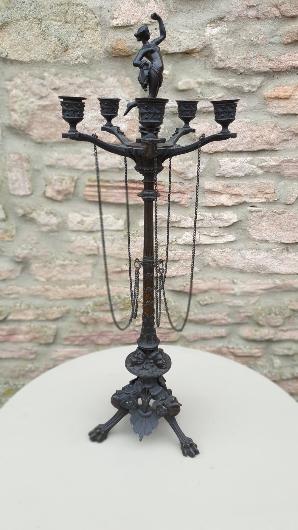A Continental Patinated Bronze Five Light Candelabrum View II