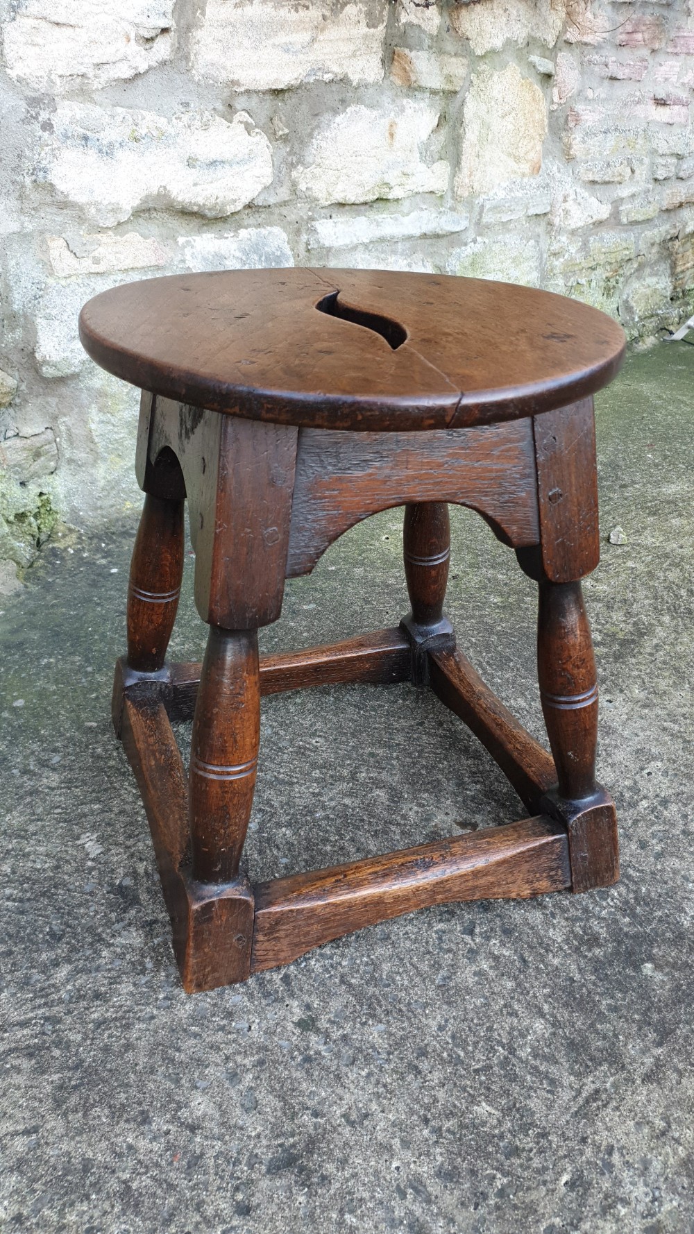 Small Country Oak Stool with Elm top View V