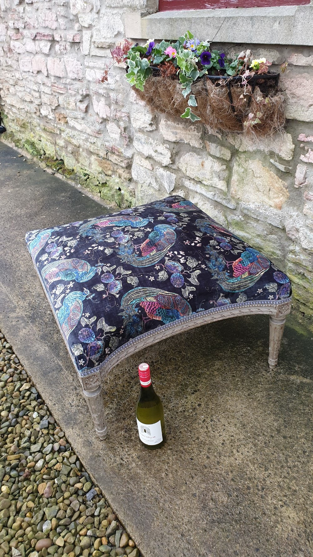Large French Upholstered Lounge Stool.  c.1880. View V