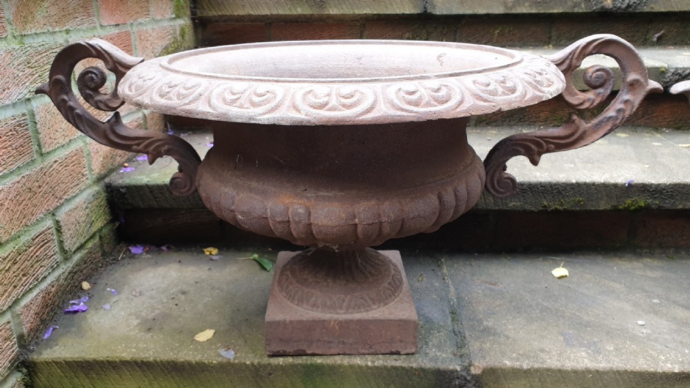 Large Pair French 19th Century Victorian Cast Iron Urns View II