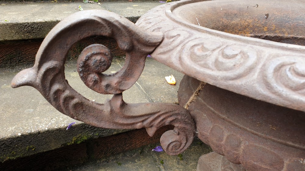 Large Pair French 19th Century Victorian Cast Iron Urns View VI