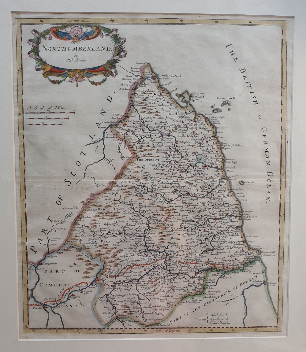 Robert Morden map of Northumberland, published 1695