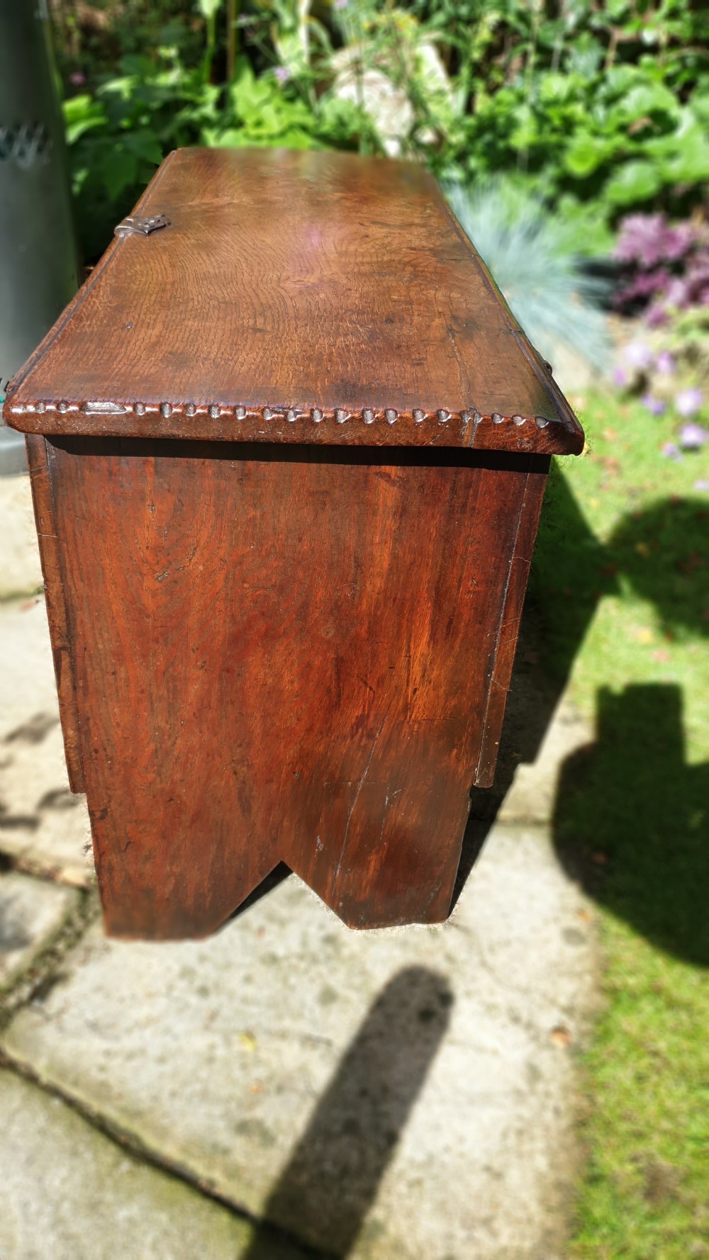 Small 17th Century Oak Coffer with attractive Lock Escutcheon View III