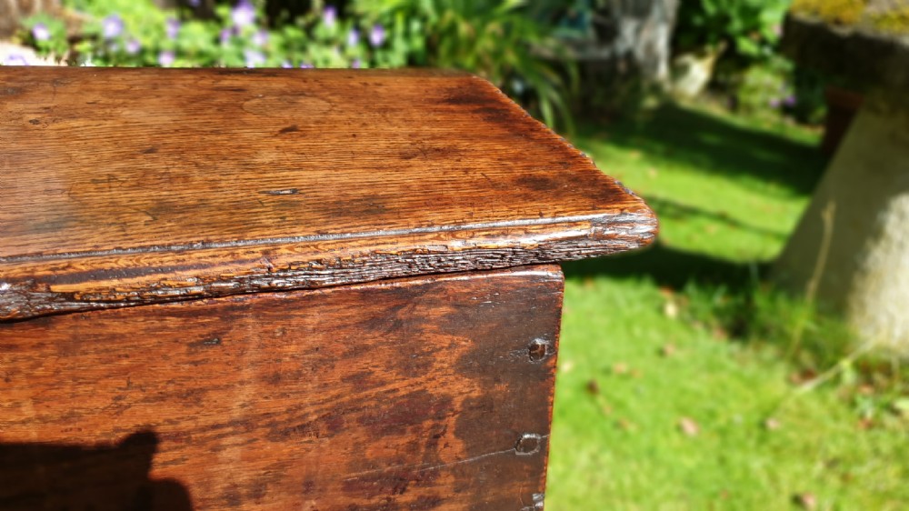 Small 17th Century Oak Coffer with attractive Lock Escutcheon View VII