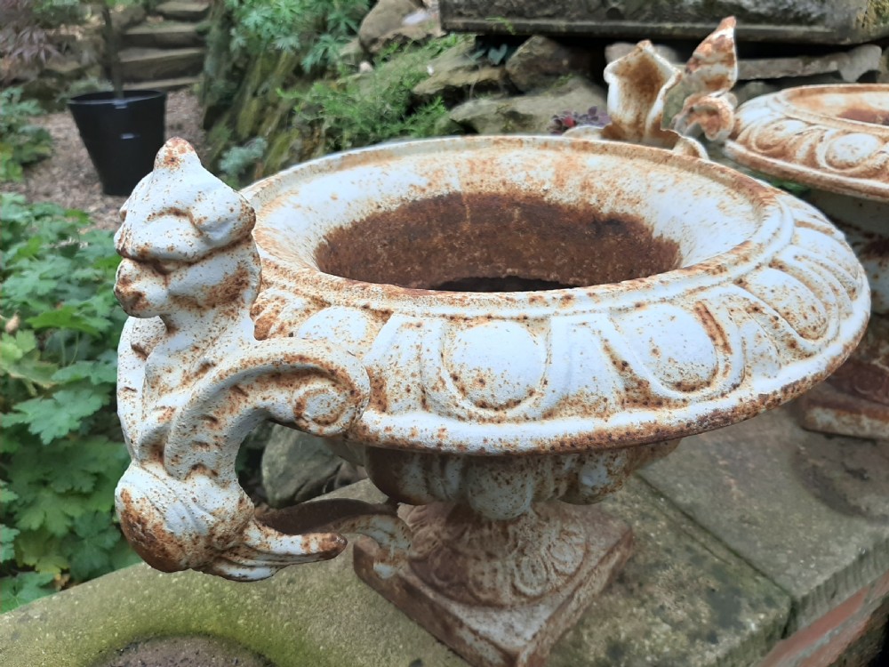 Fine pair of French Cast-iron painted Urns View II