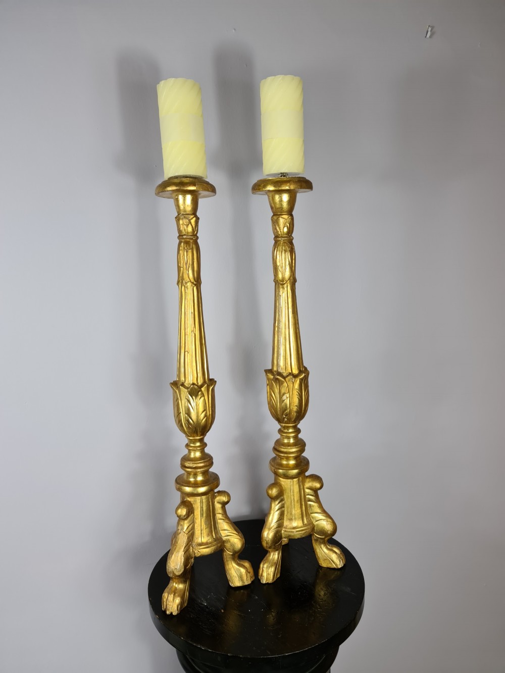 Handsome Pair of 18th Century Giltwood Alter Sticks