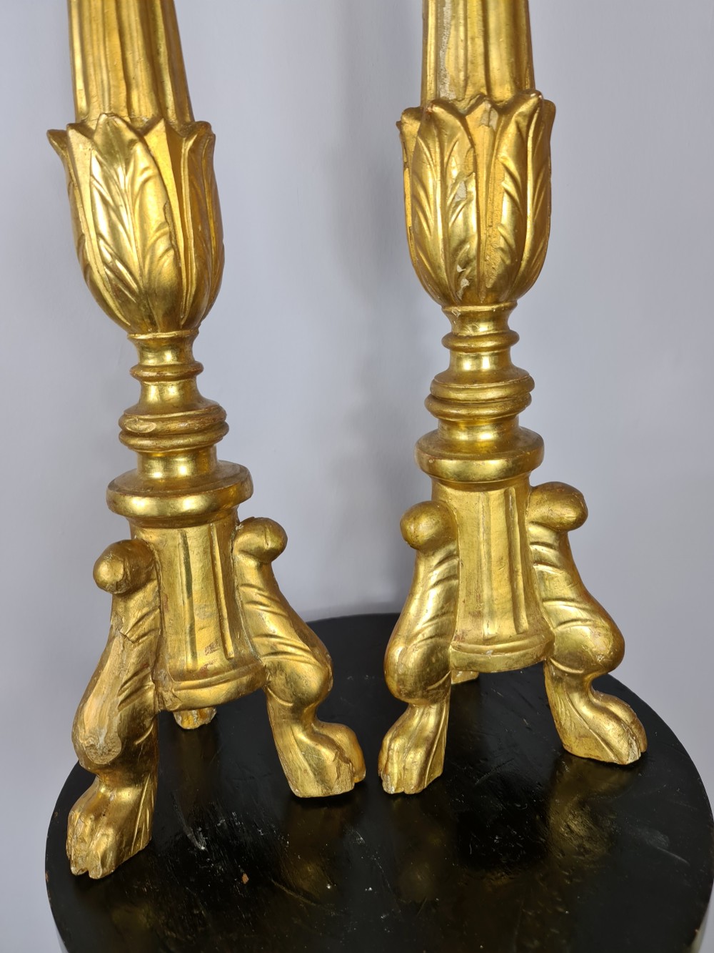 Handsome Pair of 18th Century Giltwood Alter Sticks View III