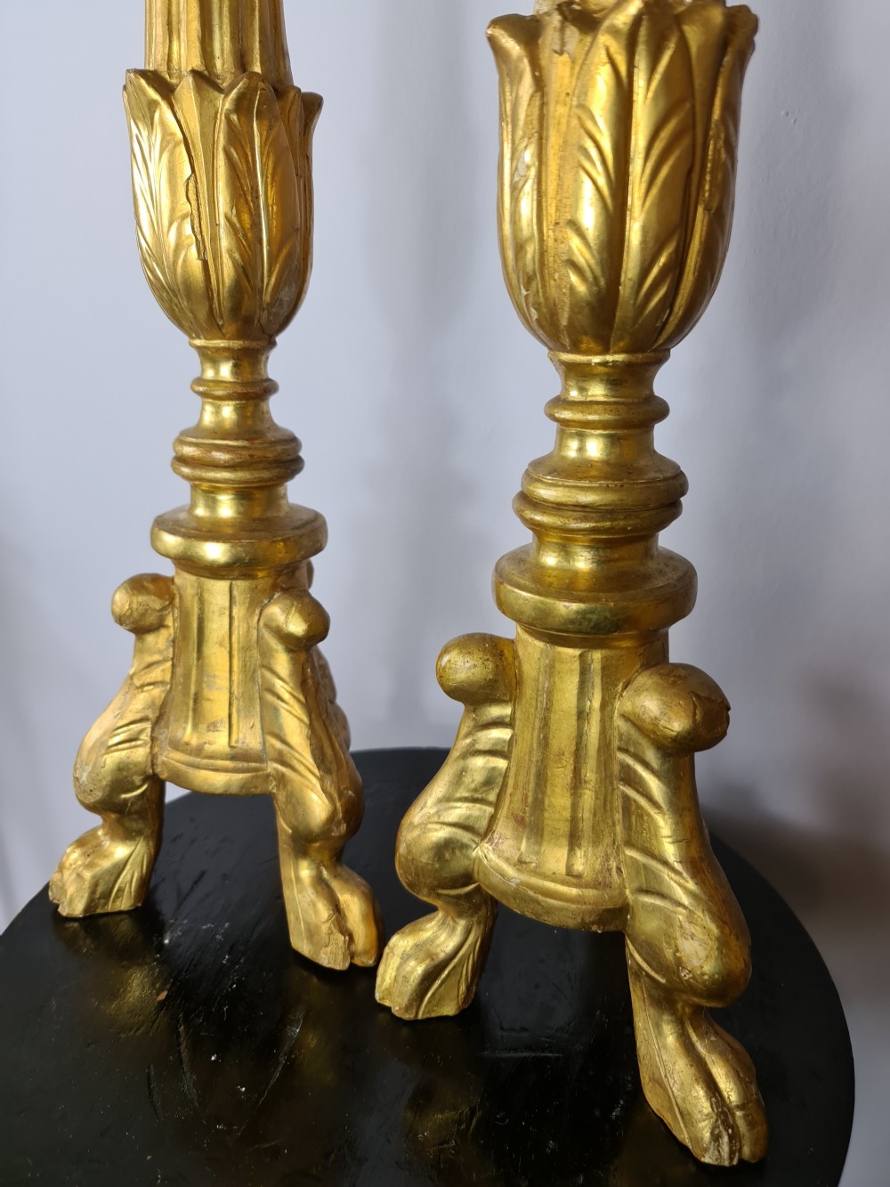 Handsome Pair of 18th Century Giltwood Alter Sticks View IV