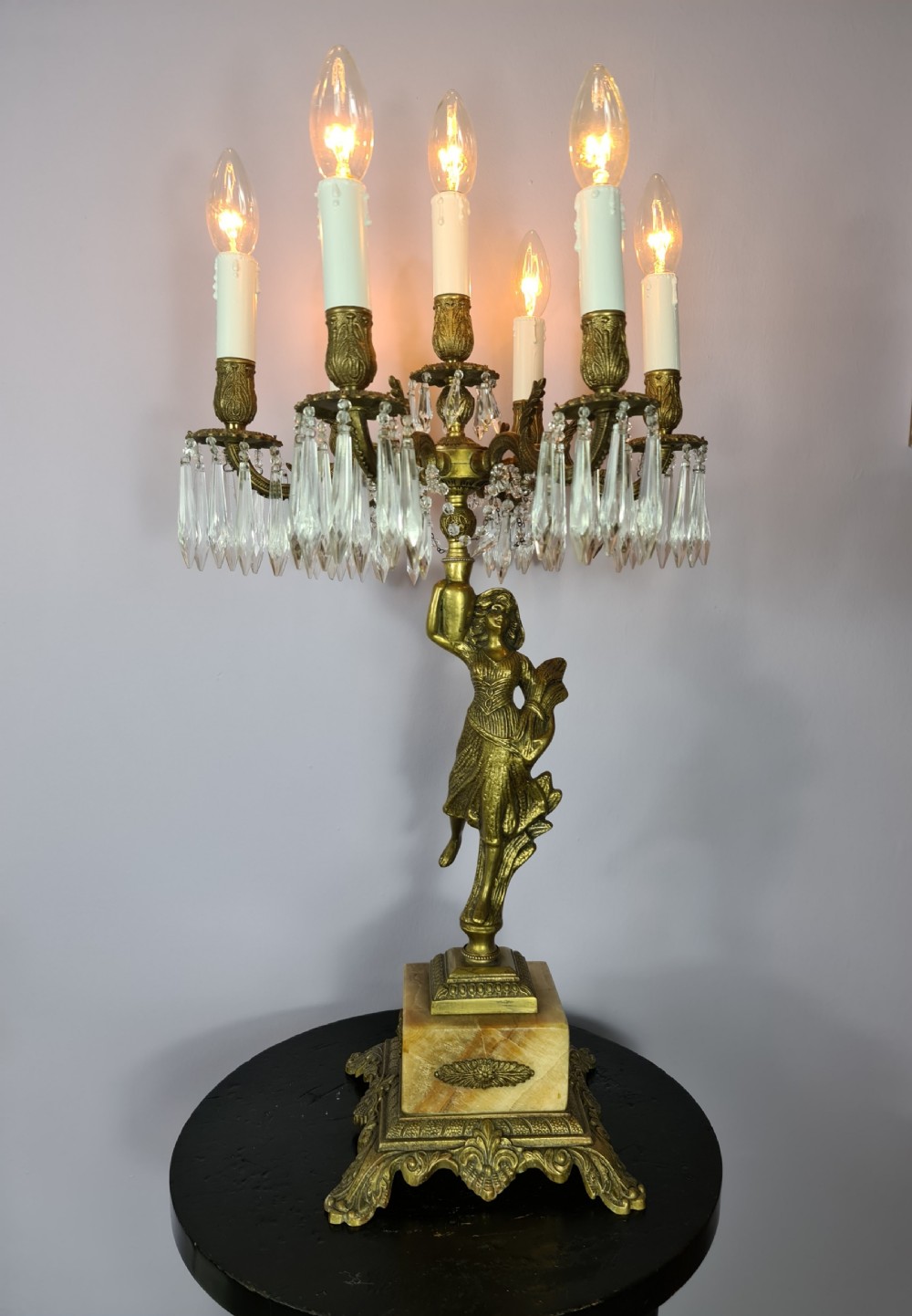 Tall Seven Branch Italian Candelabra Table Lamp c1930