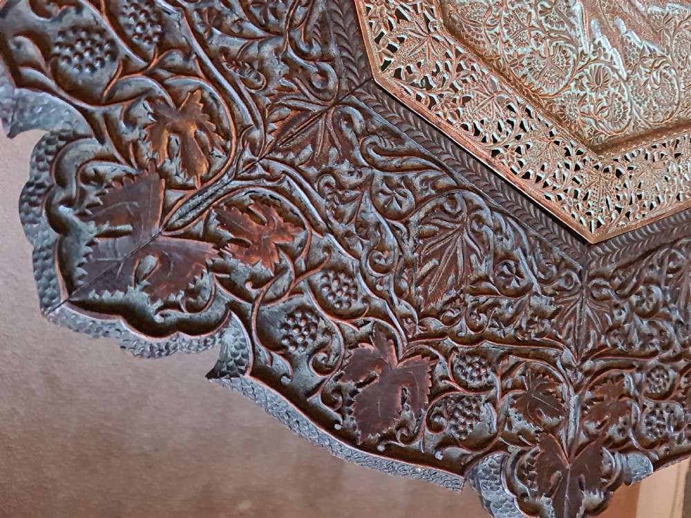 Beautifully carved Anglo-Indian Hardwood Table with Copper Insert View III