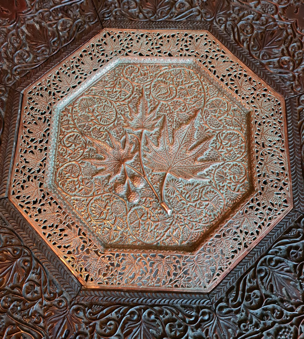 Beautifully carved Anglo-Indian Hardwood Table with Copper Insert View IV