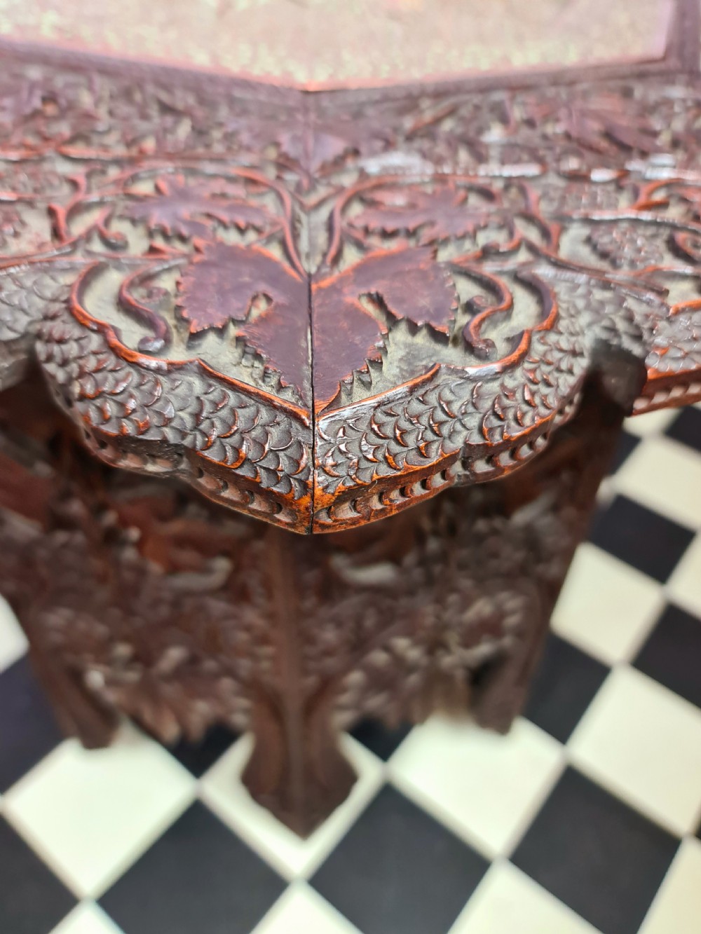 Beautifully carved Anglo-Indian Hardwood Table with Copper Insert View VII