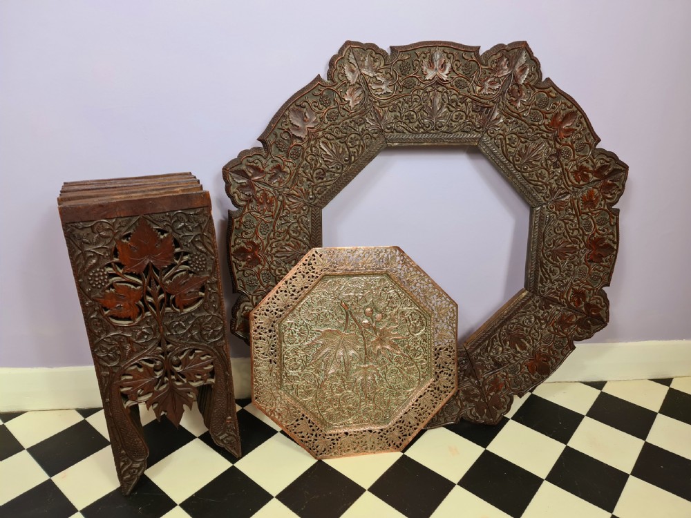 Beautifully carved Anglo-Indian Hardwood Table with Copper Insert View IX