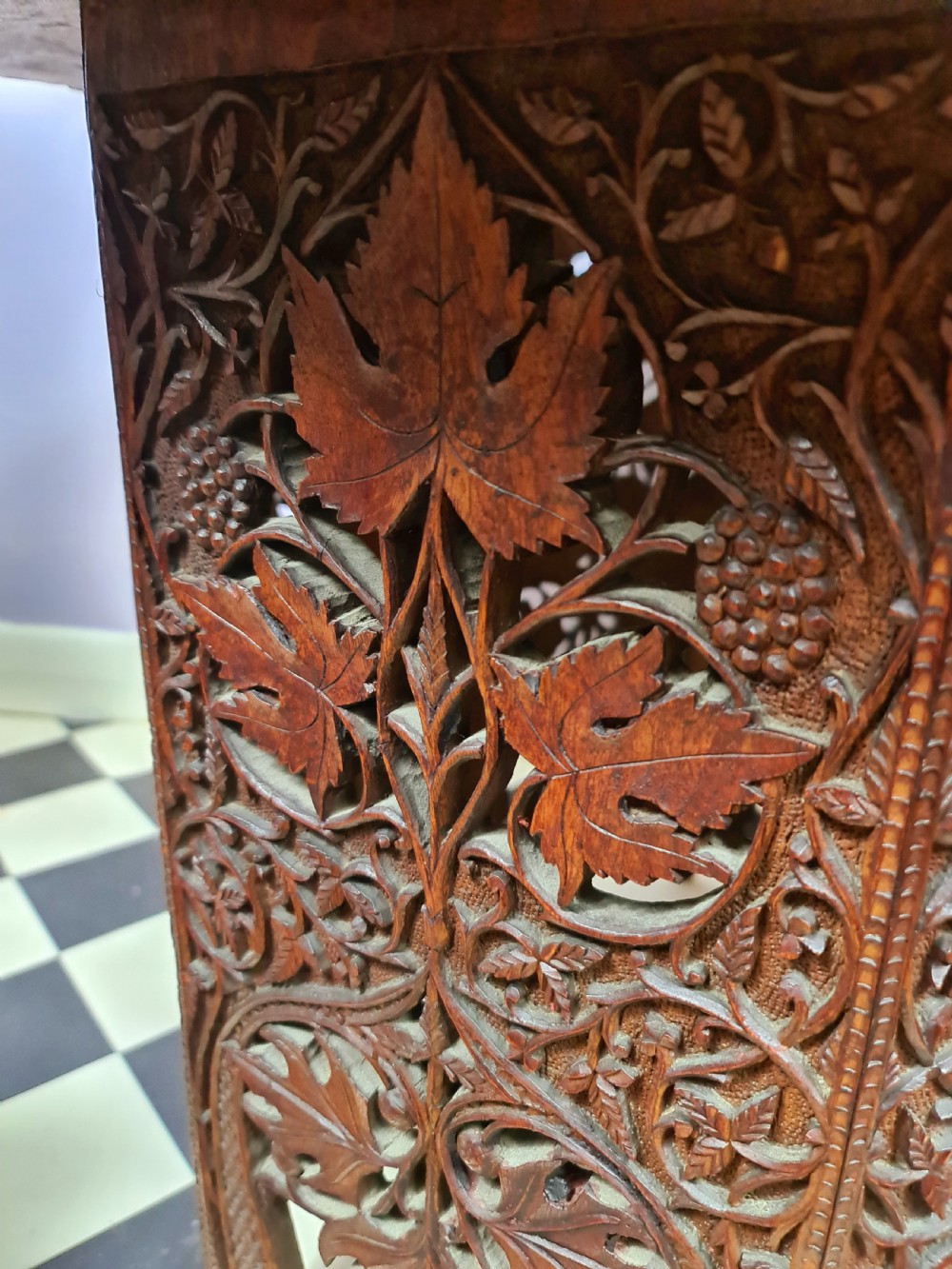 Beautifully carved Anglo-Indian Hardwood Table with Copper Insert View X