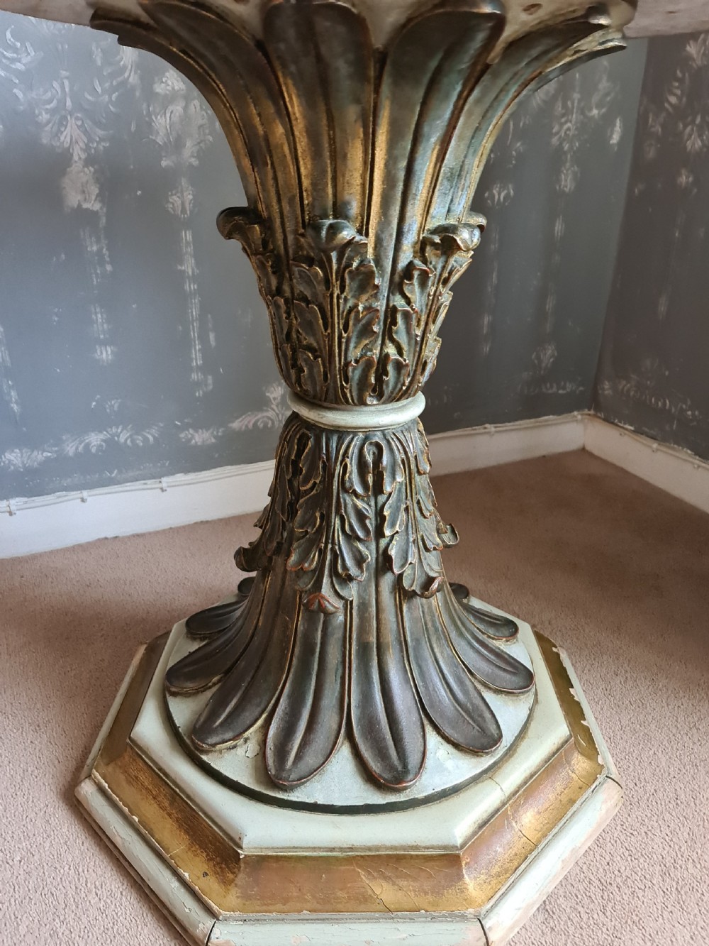 19thC Gothic Side Table with Victorian Marble Top View II