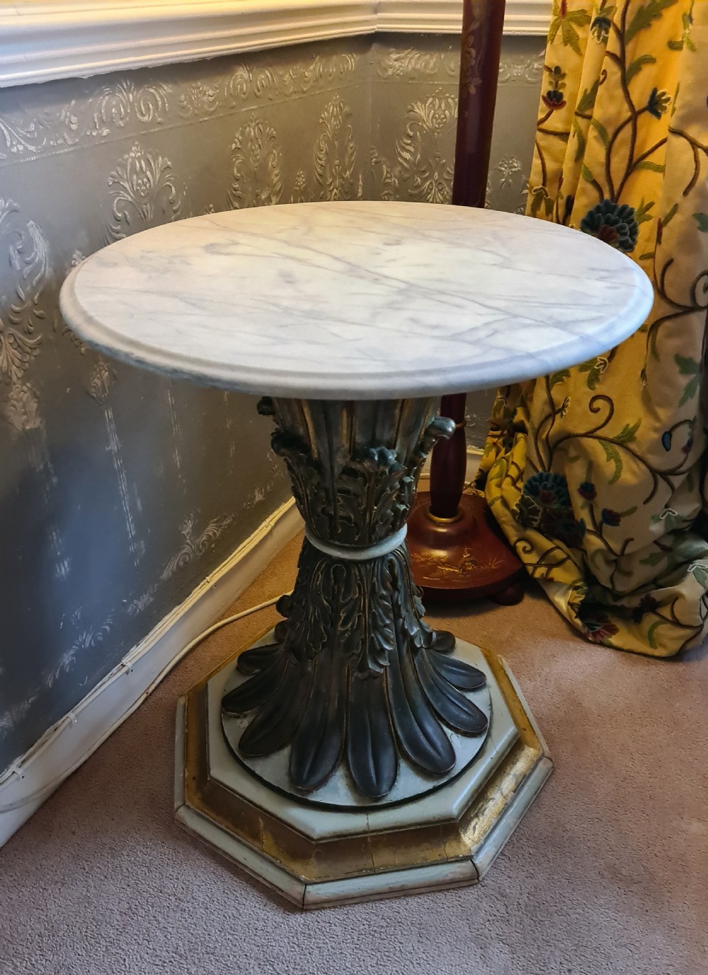 19thC Gothic Side Table with Victorian Marble Top