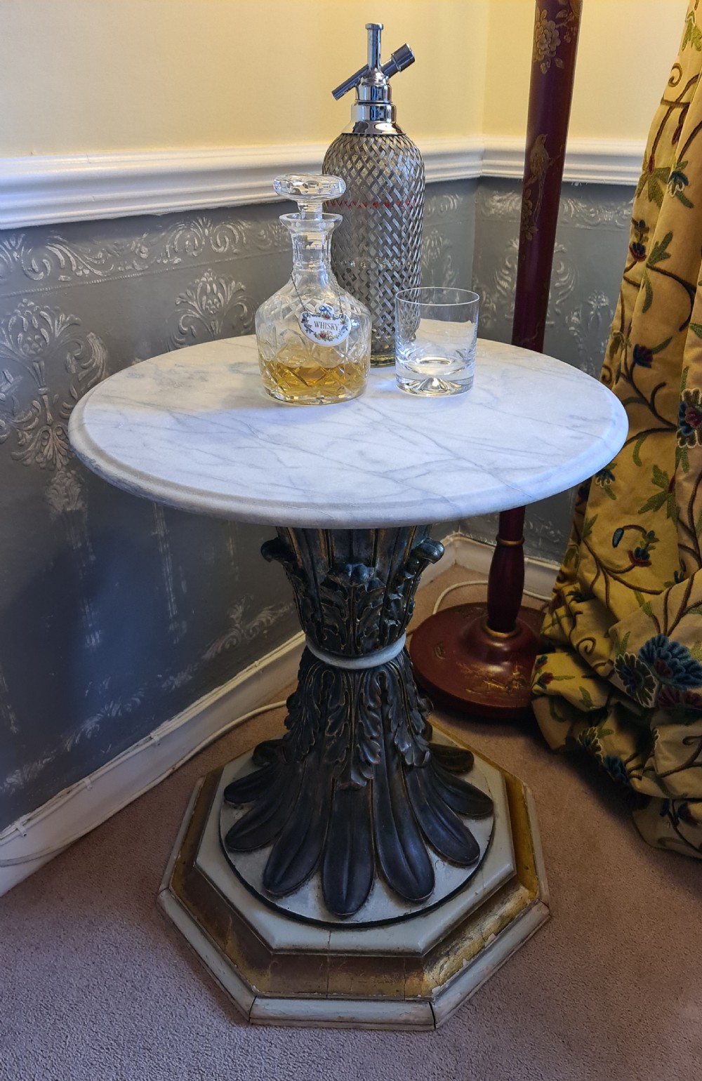 19thC Gothic Side Table with Victorian Marble Top View IV