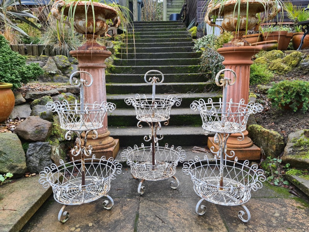 Pair of French Two Tier Wire Garden flower Baskets View IV