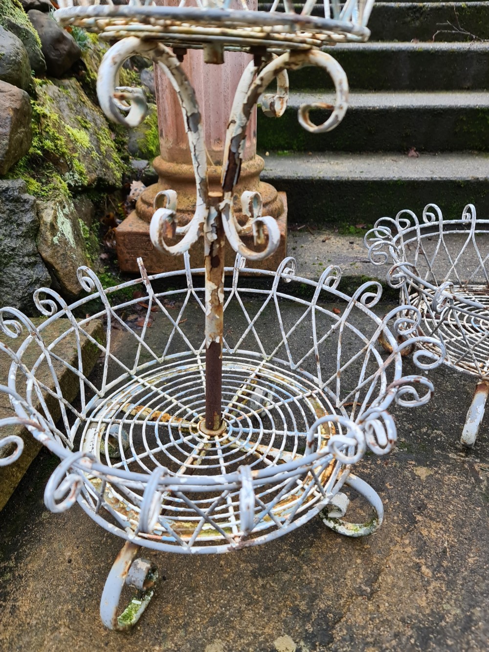 Pair of French Two Tier Wire Garden flower Baskets View VI
