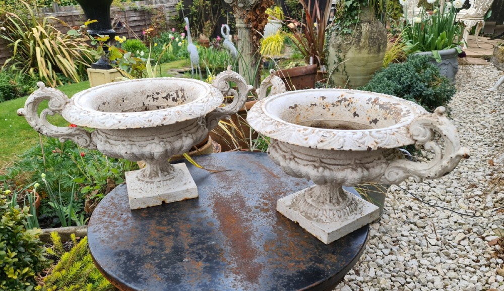 Pair French Cast-iron Garden Urns View II