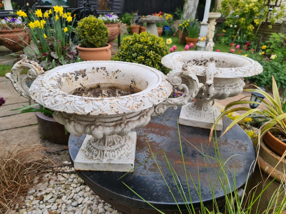Pair French Cast-iron Garden Urns View III