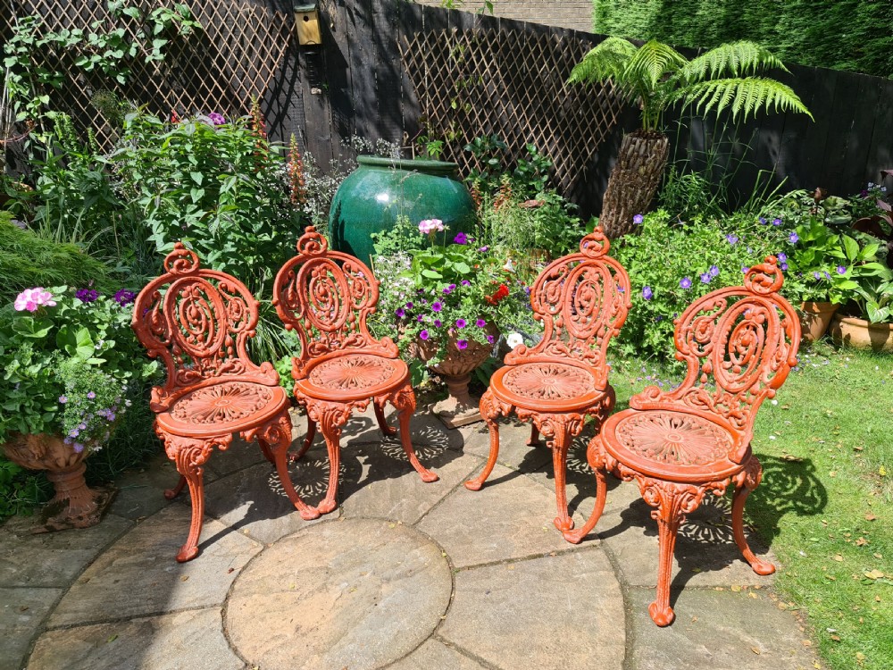 Wonderful set of Four Cast-iron Garden Chairs