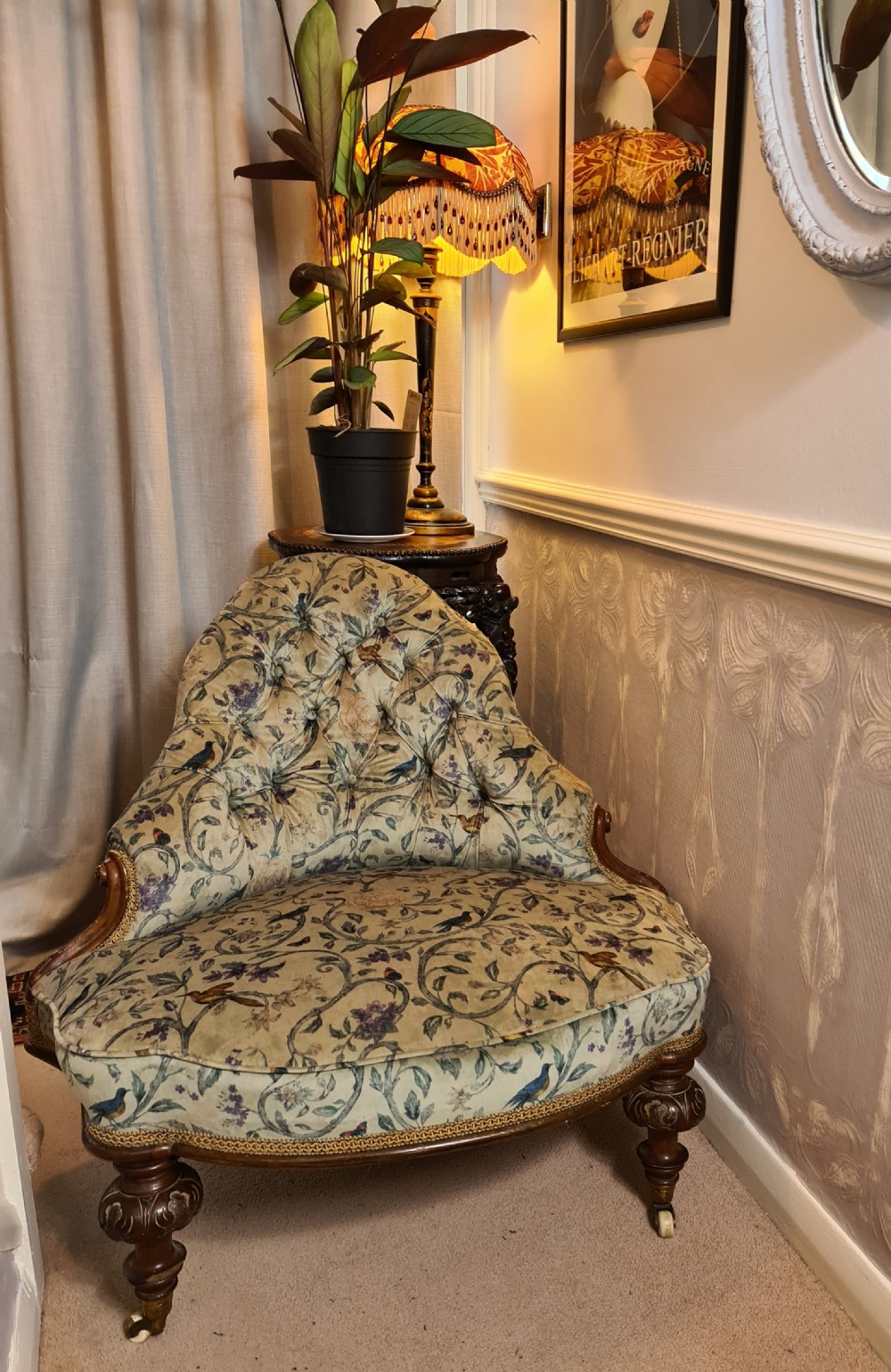 Unusual 19th Century Upholstered Corner Seat or Boudoir Chair View II