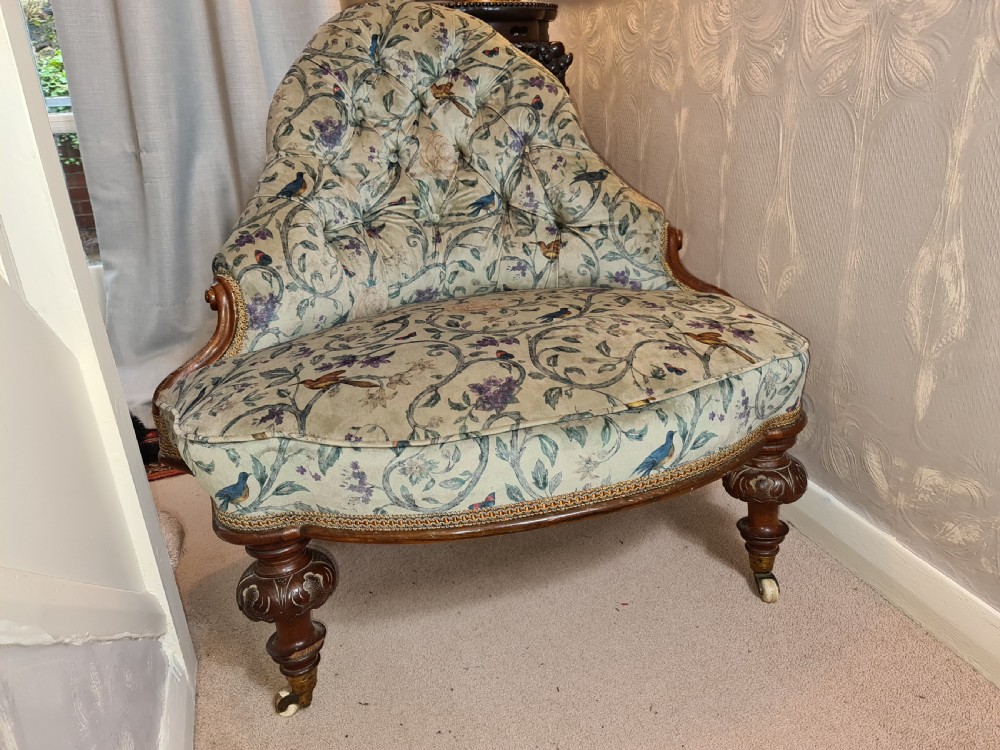 Unusual 19th Century Upholstered Corner Seat or Boudoir Chair View IV