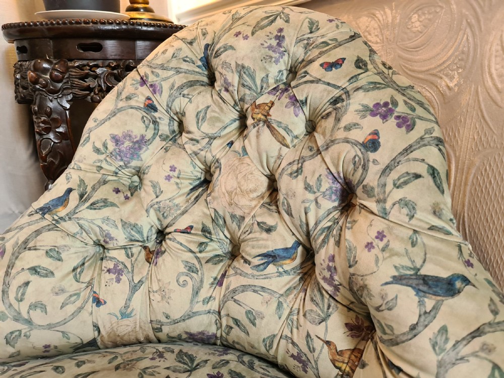 Unusual 19th Century Upholstered Corner Seat or Boudoir Chair View VIII
