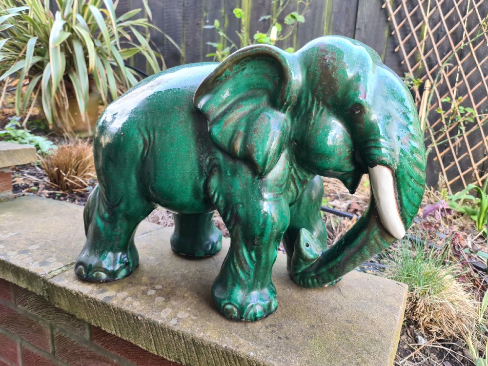 Large Green Terracotta Elephant