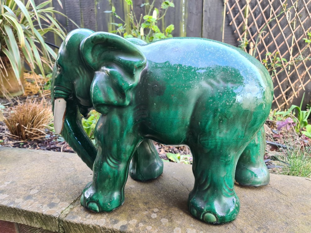 Large Green Terracotta Elephant View III