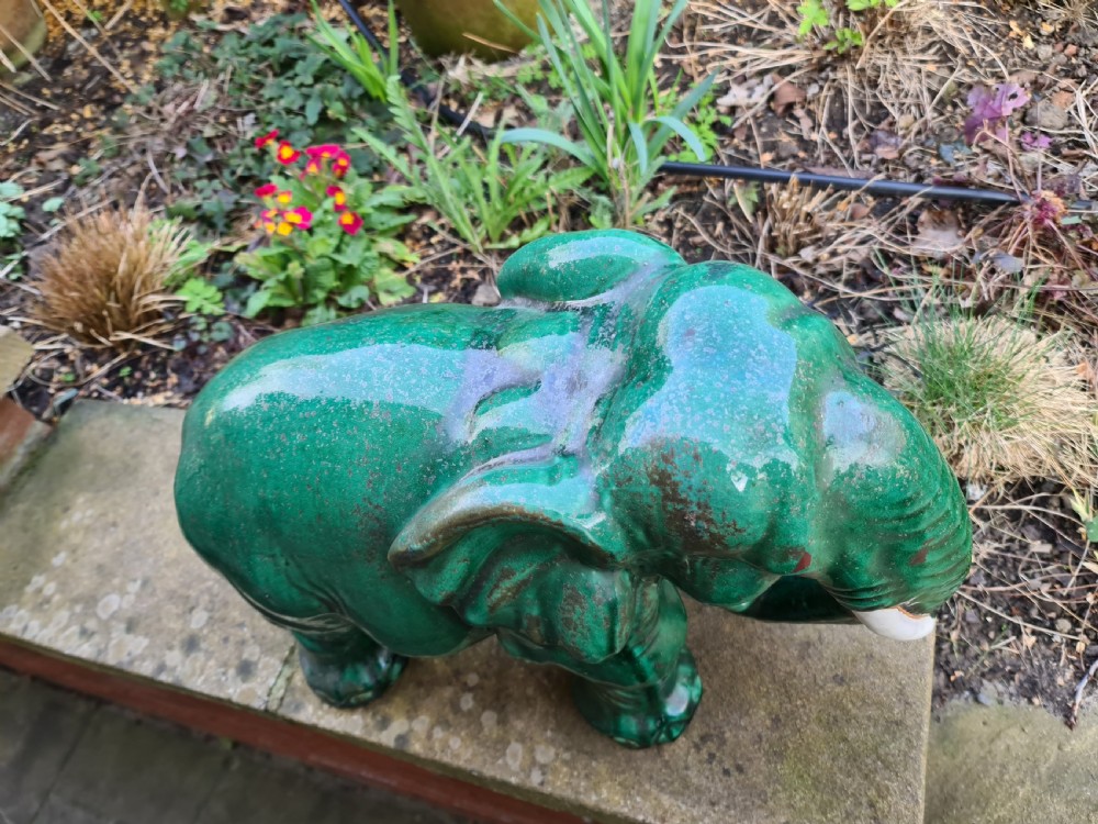 Large Green Terracotta Elephant View VII