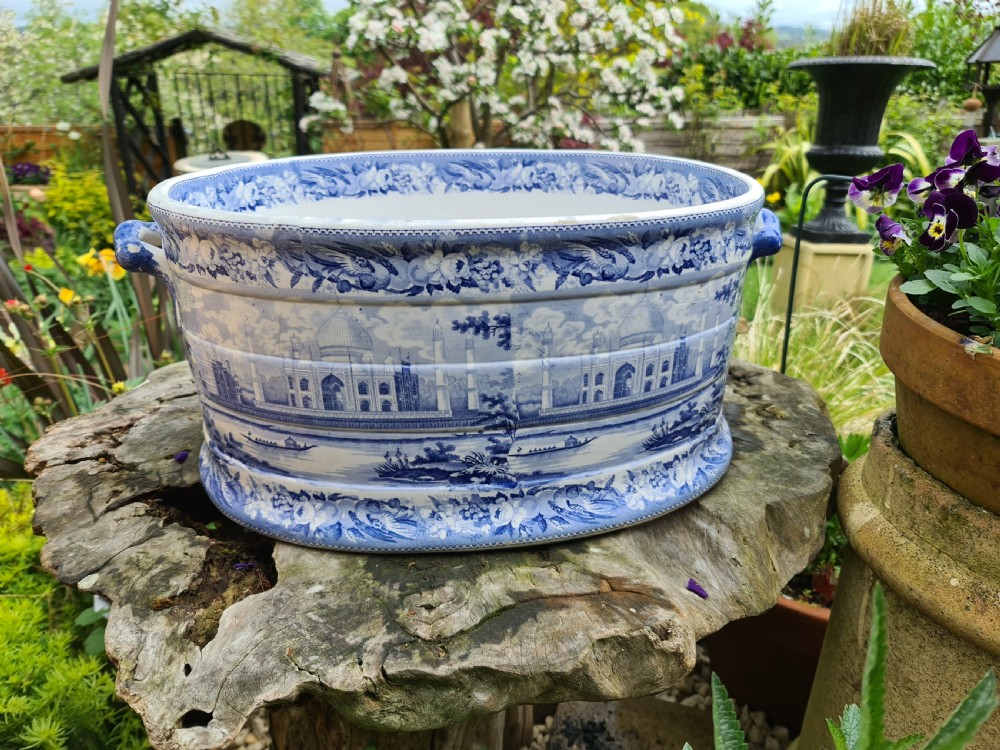 Rare Regency Blue & White Parrot Border Foot-bath