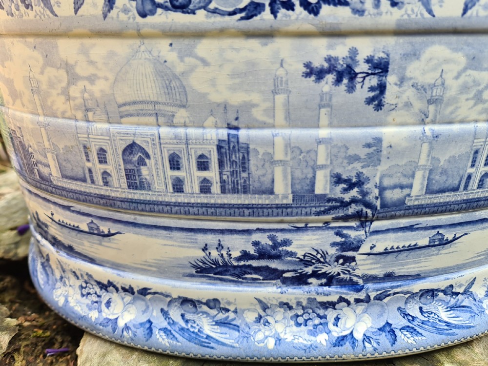 Rare Regency Blue & White Parrot Border Foot-bath View VIII