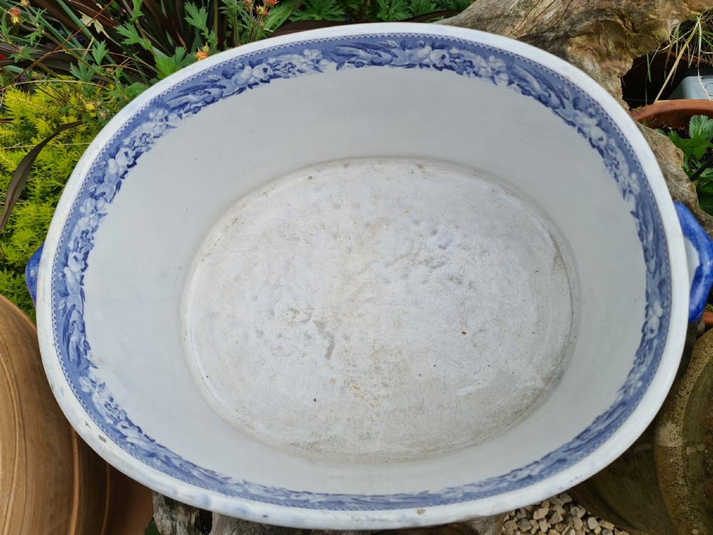 Rare Regency Blue & White Parrot Border Foot-bath View IX