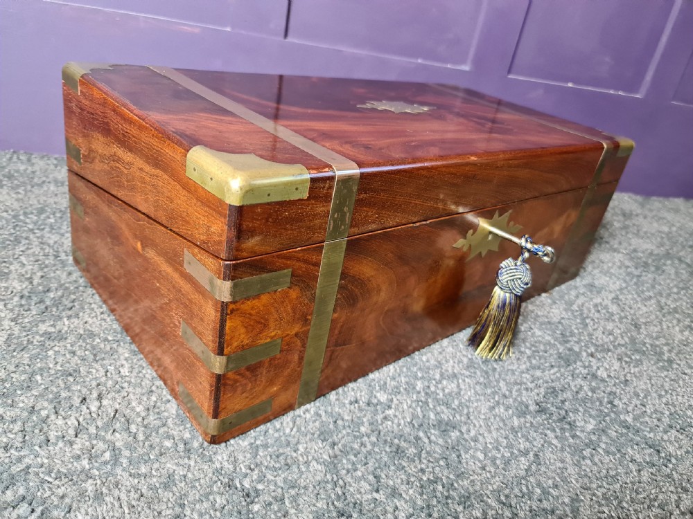 Large Victorian Brass Bound Flame Mahogany Writing Slope View II