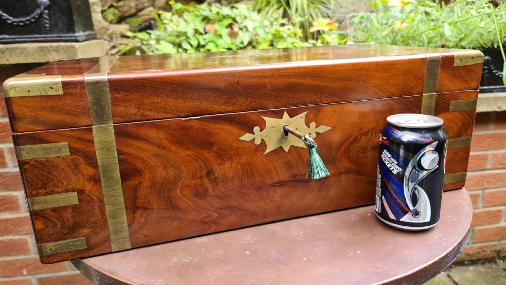 Large Victorian Brass Bound Flame Mahogany Writing Slope View IV