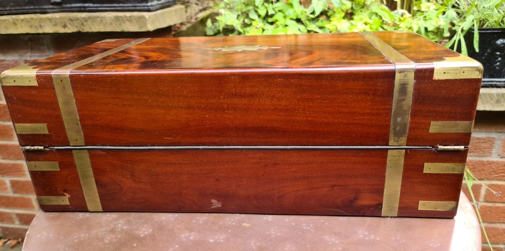 Large Victorian Brass Bound Flame Mahogany Writing Slope View VI