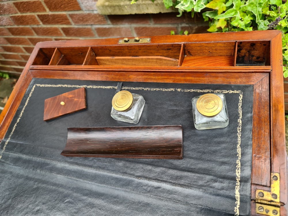 Large Victorian Brass Bound Flame Mahogany Writing Slope View XI