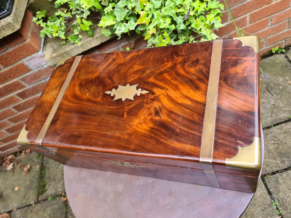 Large Victorian Brass Bound Flame Mahogany Writing Slope View XIV