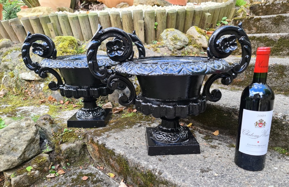 Pair 19th Century French Cast-iron Urns View II