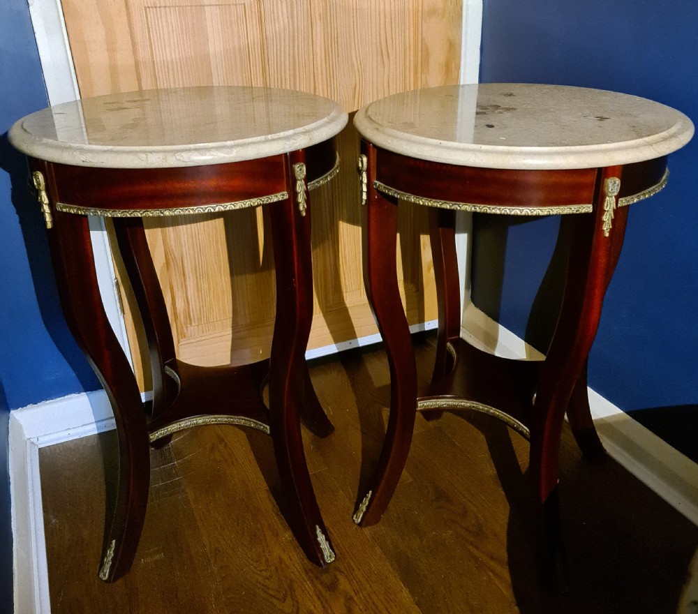 Pair of Empire style Gilt Metal and Marble Gueridons View II