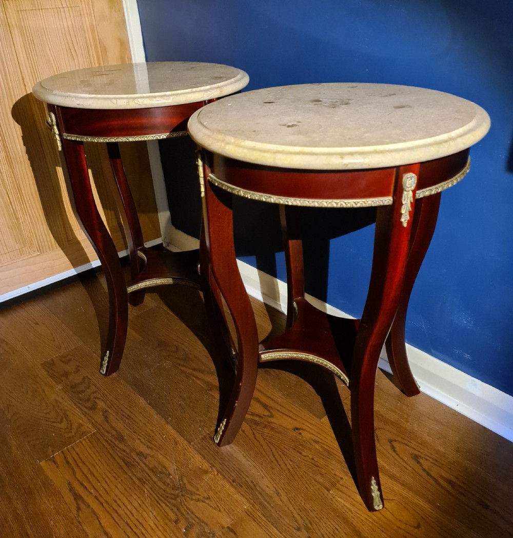 Pair of Empire style Gilt Metal and Marble Gueridons View III