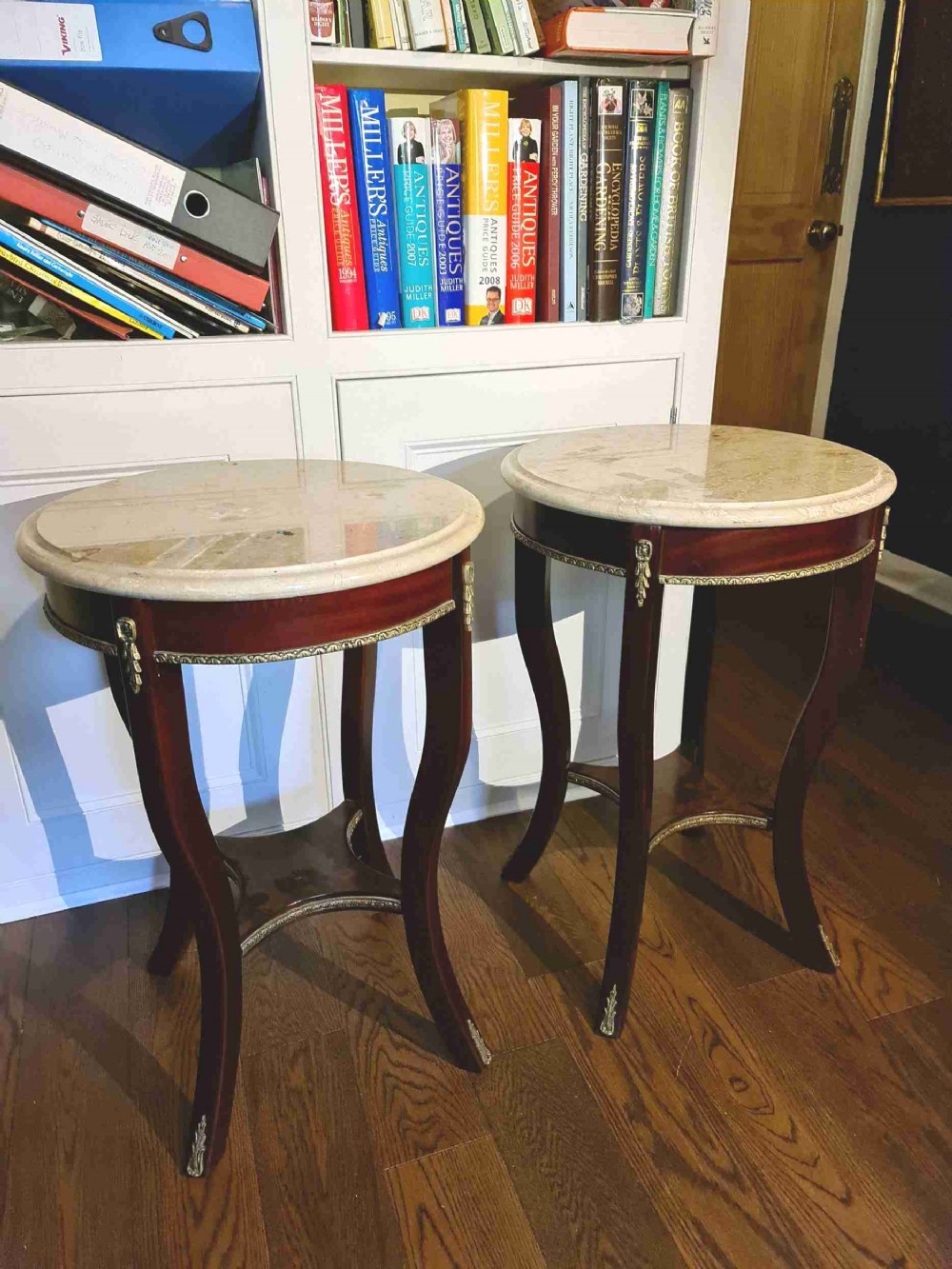 Pair of Empire style Gilt Metal and Marble Gueridons